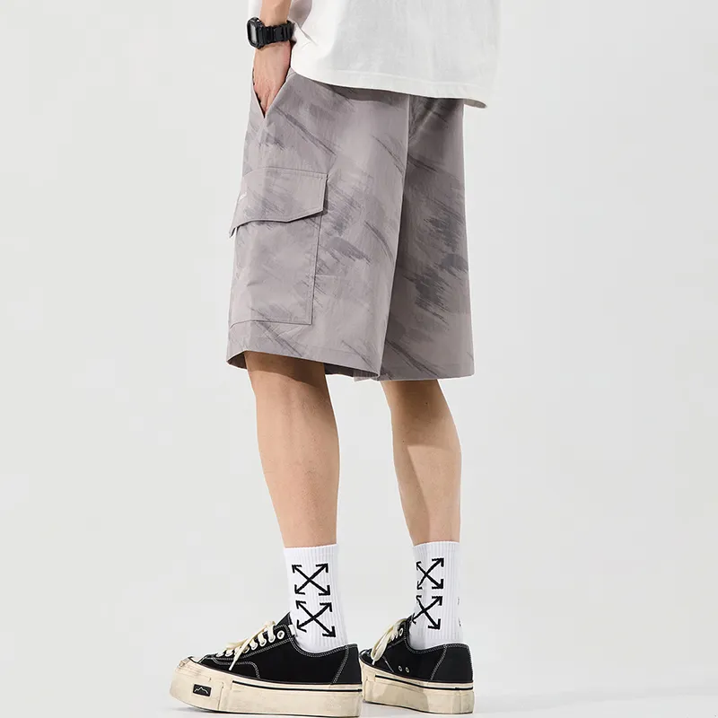 Menglaini Casual Shorts Unisex Gray Green[Ice Silk Breathable]-2