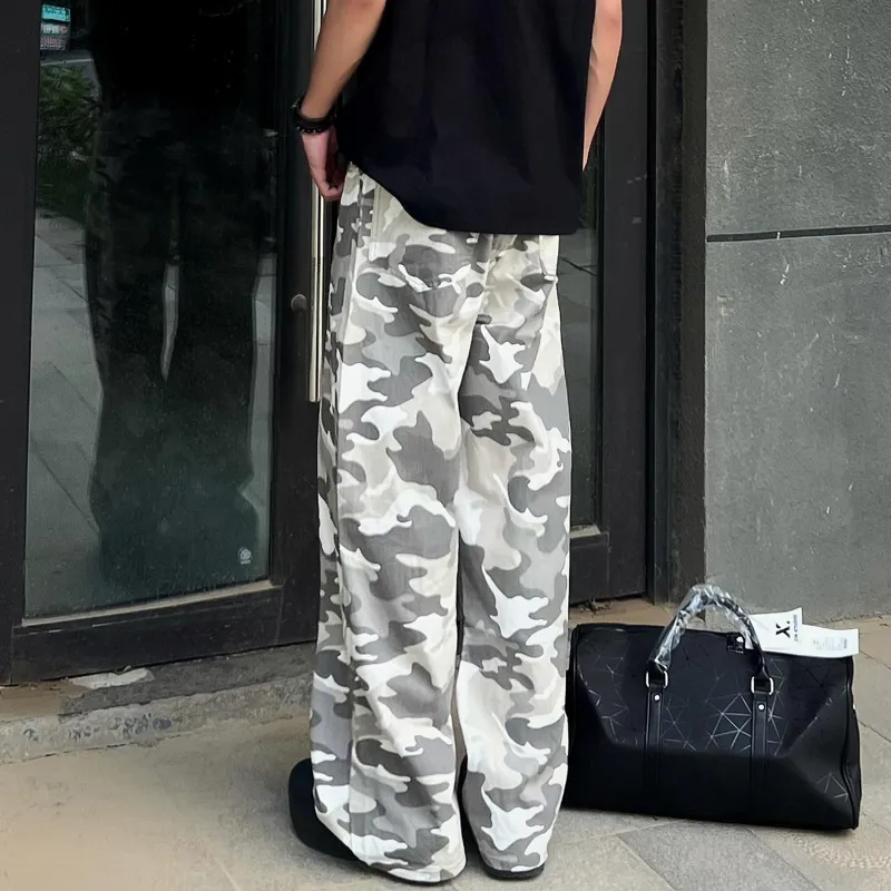 Menglaini Jeans Unisex Gray White Camouflage-1