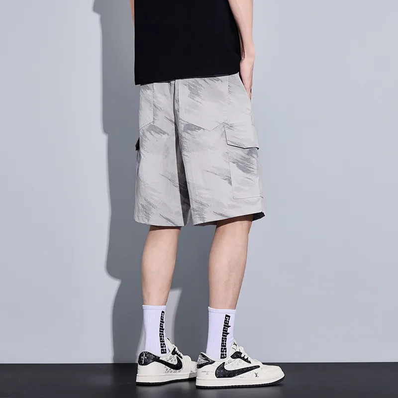 Menglaini Casual Shorts Unisex Beige Gray-2