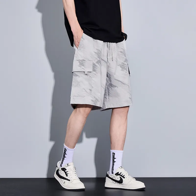 Menglaini Casual Shorts Unisex Beige Gray-3