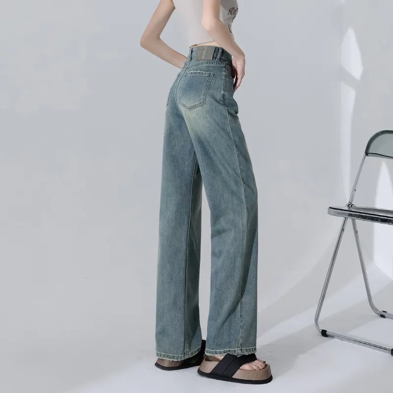 Menglaini Jeans Women's Vintage Blue Green-1