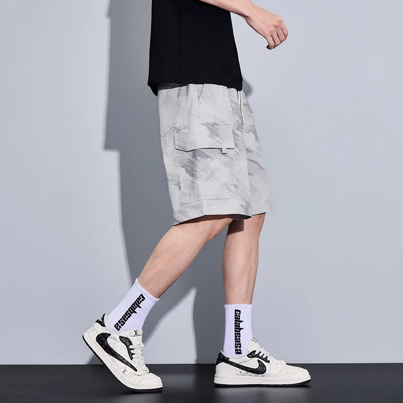 Menglaini Casual Shorts Unisex Beige Gray-4