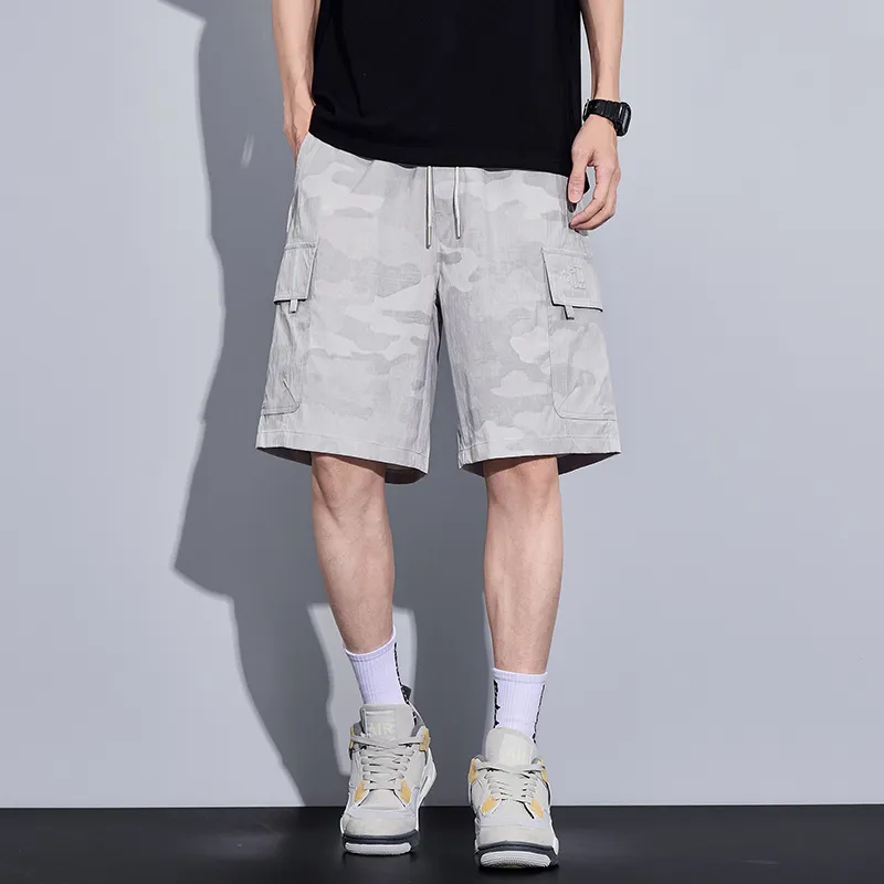 Menglaini Casual Shorts Unisex Beige Gray-6