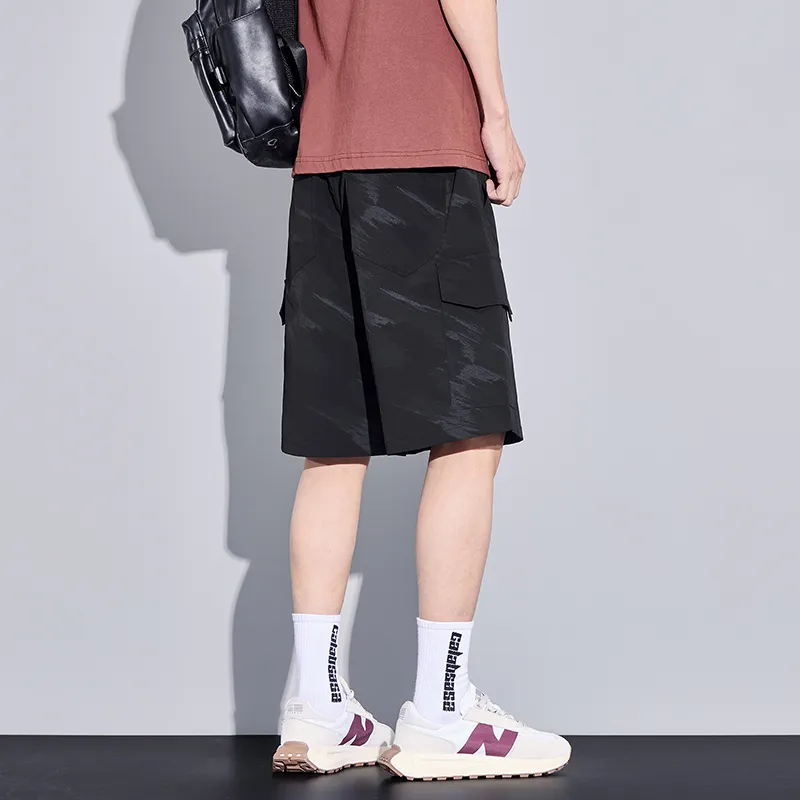 Menglaini Casual Shorts Unisex Black[Ice Silk Quick Dry Breathable]-4