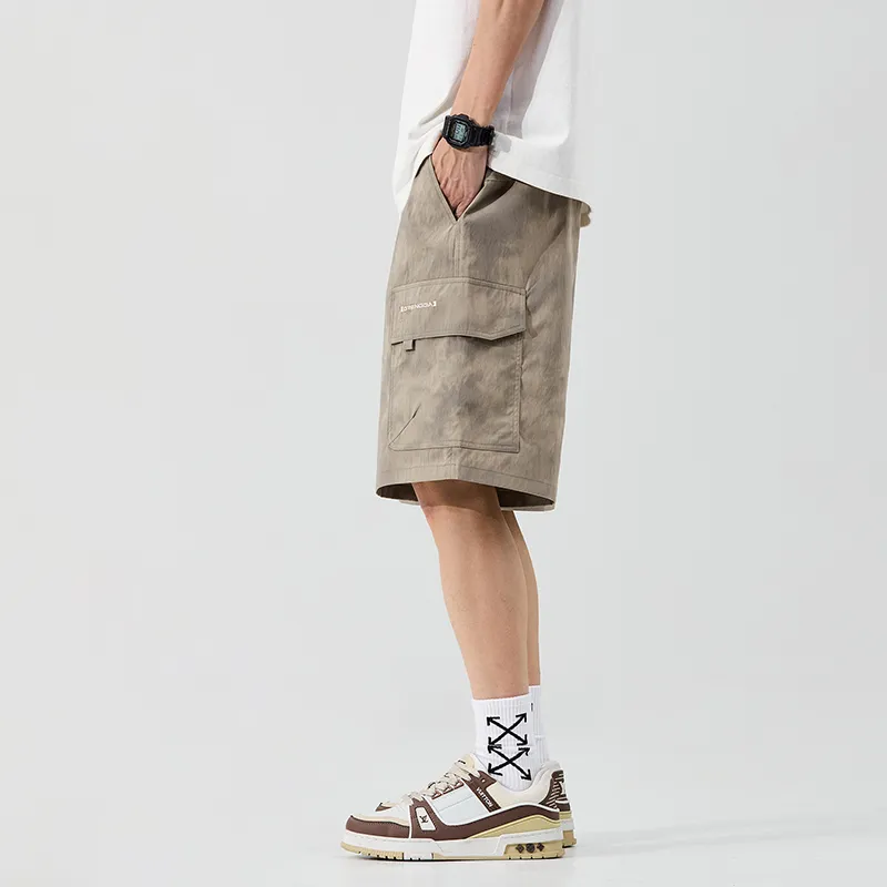 Menglaini Casual Shorts Unisex Khaki[Thin And Breathable]-3