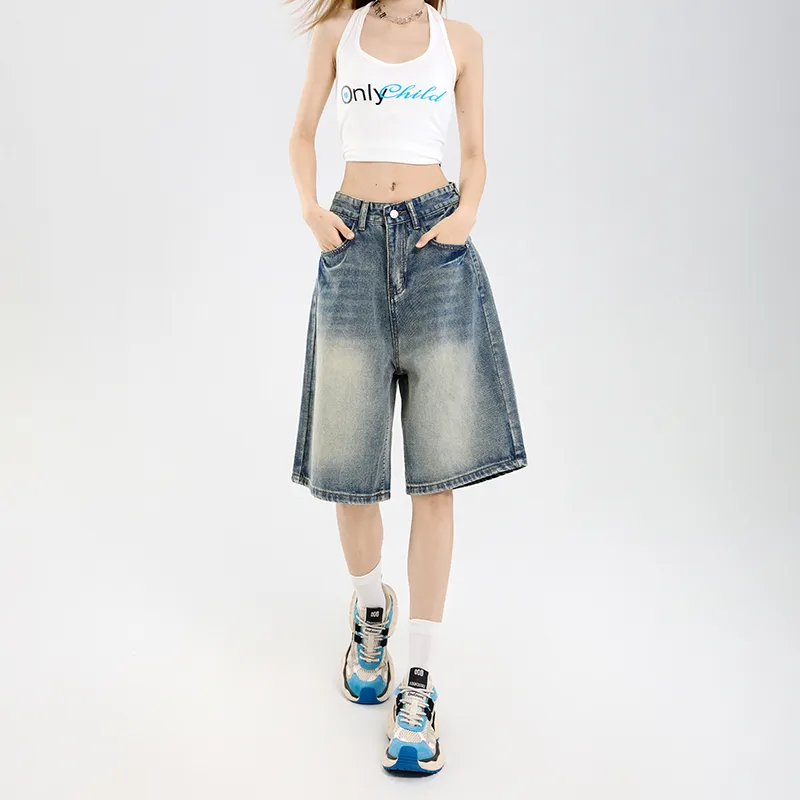 Menglaini Denim Shorts Women's Sky Blue-5