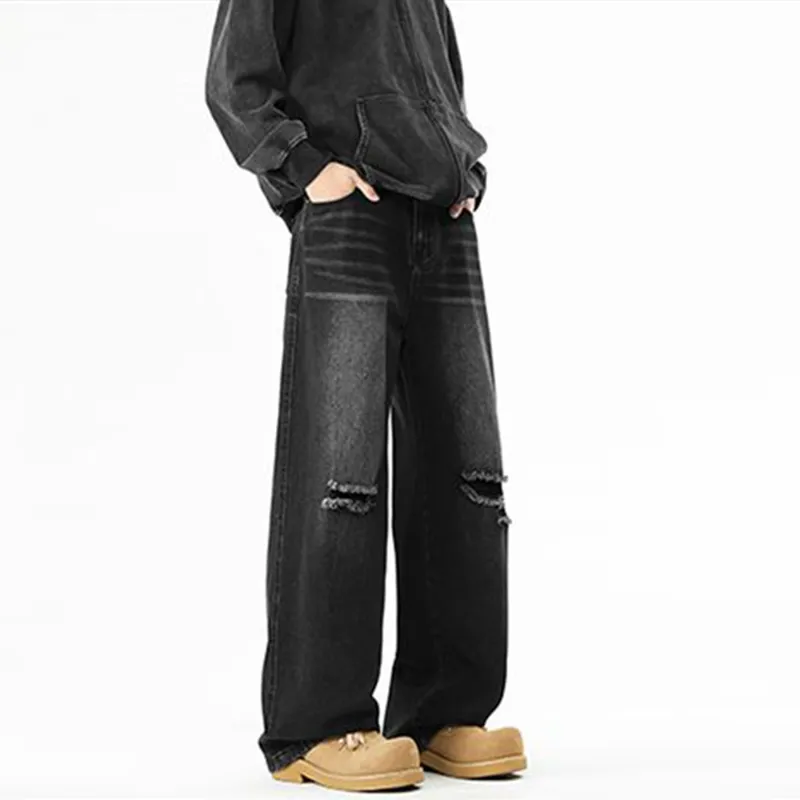 Menglaini Jeans Unisex Black Gray-3