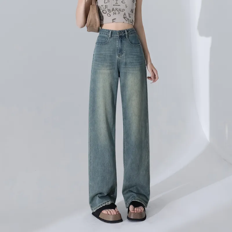 Menglaini Jeans Women's Vintage Blue Green-5