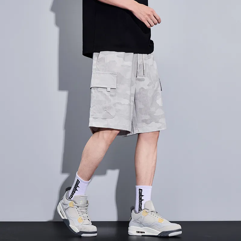 Menglaini Casual Shorts Unisex Beige Gray-3