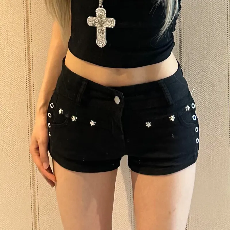 Menglaini Denim Shorts Women's Black-3