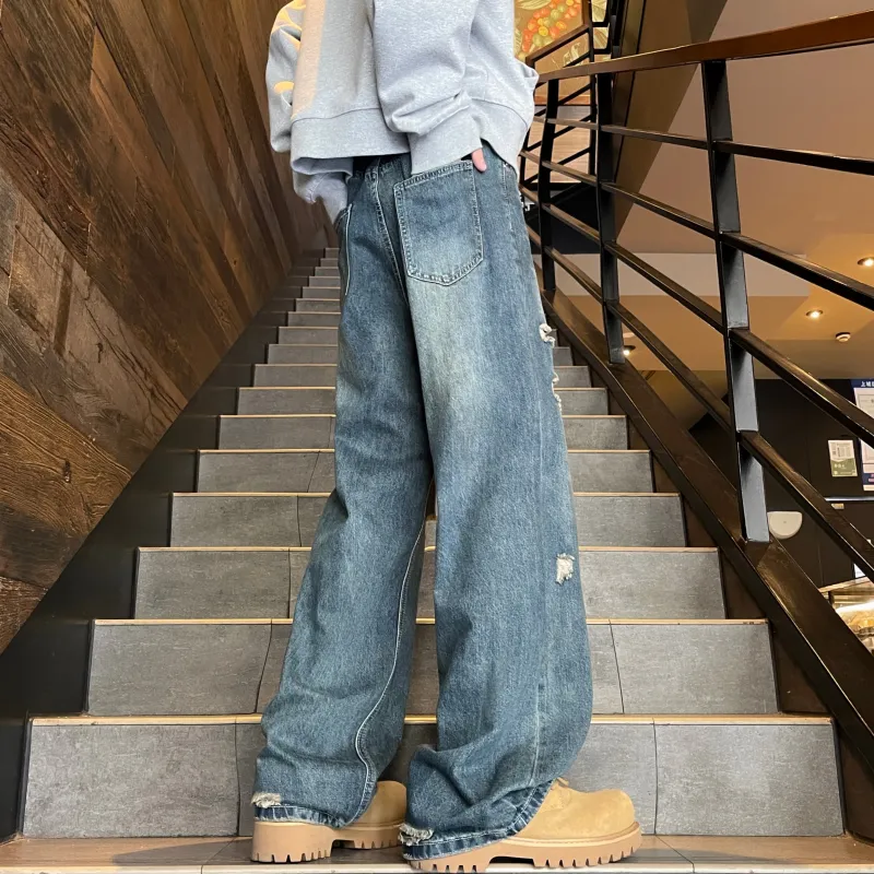 Menglaini Jeans Unisex Blue[Ripped Design]-1