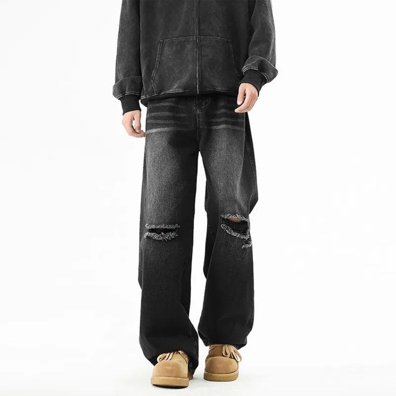 Menglaini Jeans Unisex Black Gray-2