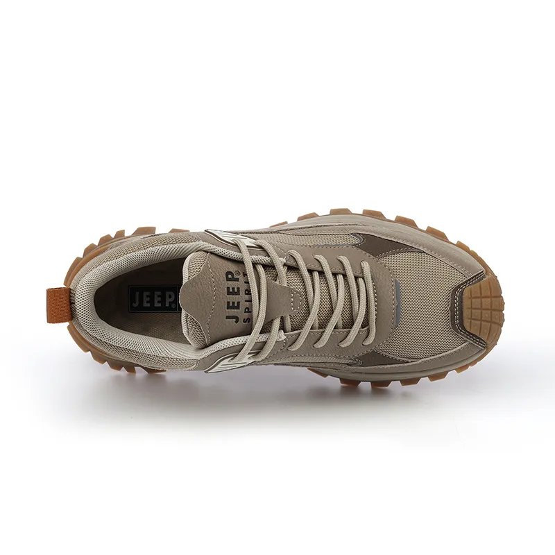 JEEP SPIRIT Cushioned Anti Slip Wear Resistant Height Increasing Breathable Low Top Trekking Shoes Men's Natural Deer-4