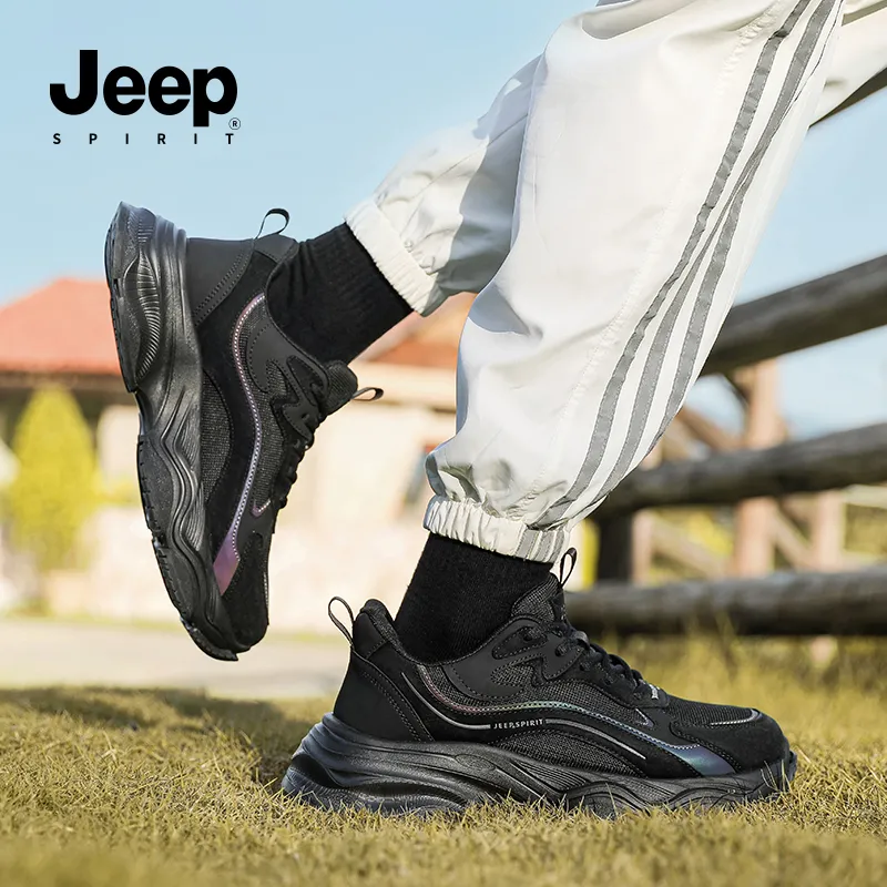 JEEP SPIRIT Height Increasing Wear Resistant Breathable Slip Resistant Low Top Chunky Sneakers Men's Graphite Black-9