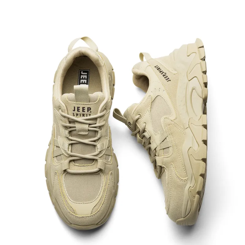 JEEP SPIRIT Cushioning Anti Slip Wear Resistant Breathable Height Increasing Low Top Chunky Sneakers Men's Light Sandy-4