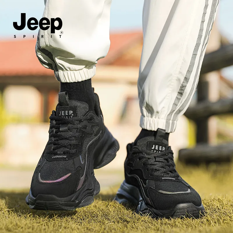 JEEP SPIRIT Height Increasing Wear Resistant Breathable Slip Resistant Low Top Chunky Sneakers Men's Graphite Black-7