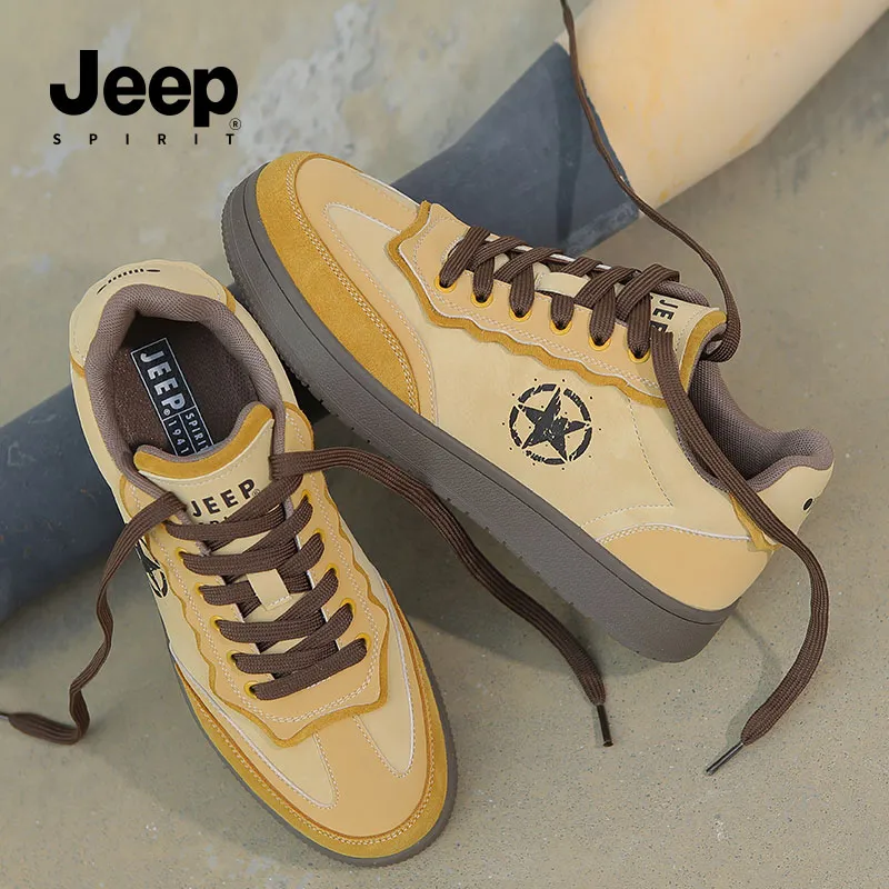 JEEP SPIRIT Slip Resistant Cushioning Wear Resistant Low Top Skateboard Shoes Men's Lemon-8