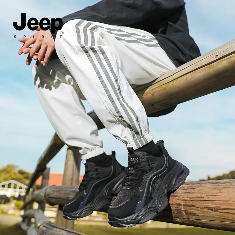 JEEP SPIRIT Height Increasing Wear Resistant Breathable Slip Resistant Low Top Chunky Sneakers Men's Graphite Black-11