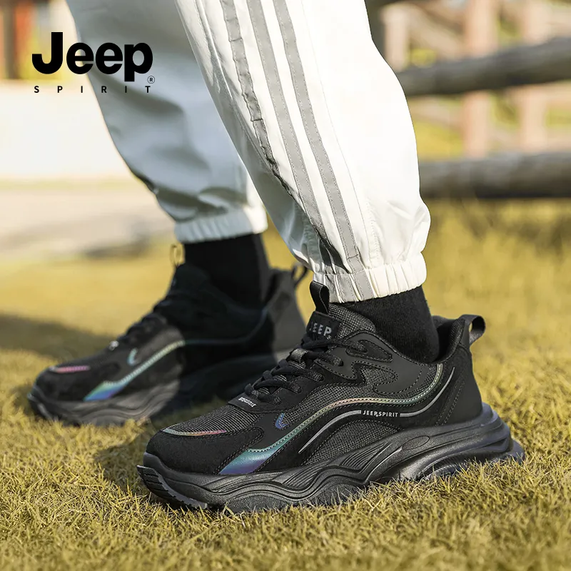 JEEP SPIRIT Height Increasing Wear Resistant Breathable Slip Resistant Low Top Chunky Sneakers Men's Graphite Black-8