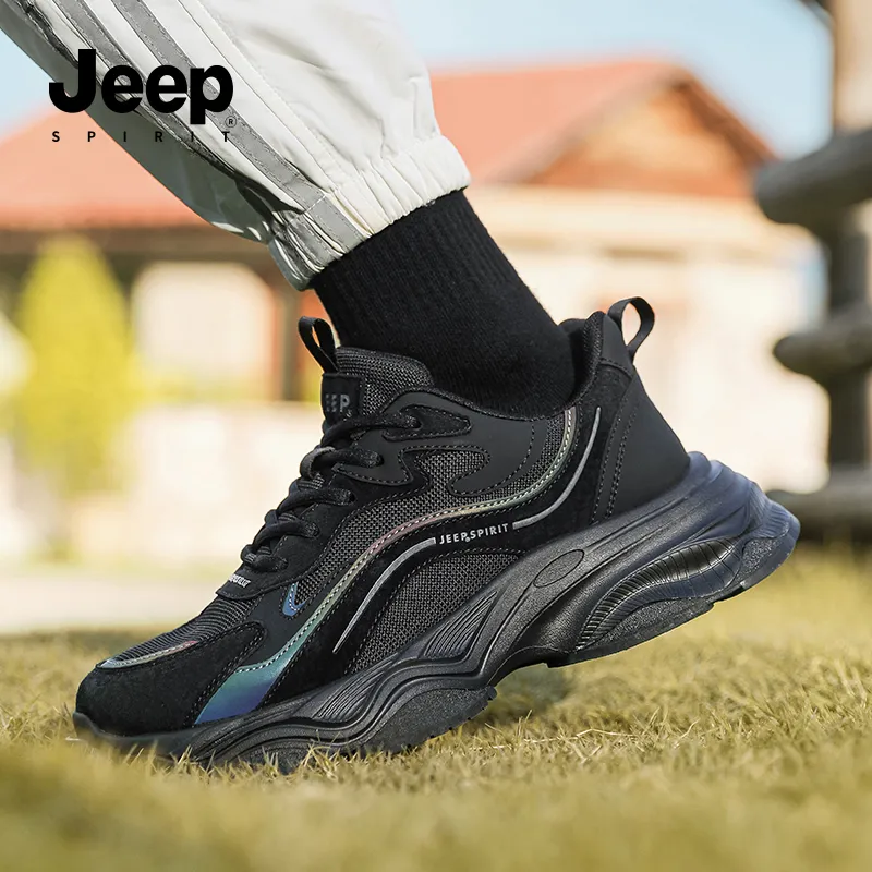 JEEP SPIRIT Height Increasing Wear Resistant Breathable Slip Resistant Low Top Chunky Sneakers Men's Graphite Black-6