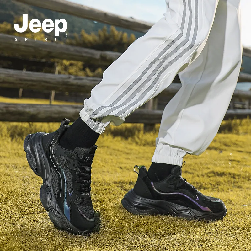 JEEP SPIRIT Height Increasing Wear Resistant Breathable Slip Resistant Low Top Chunky Sneakers Men's Graphite Black-10
