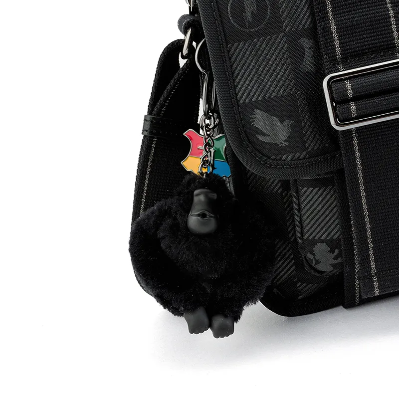 Kipling Polyamide Monkey Bag, Messenger Bag, Shoulder Bag Medium Size Unisex Black Gray Harry Potter Monogram-4