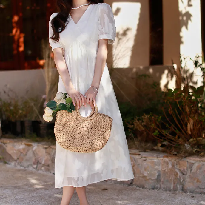 CPAURA Short Sleeved Dresses Women's White-2
