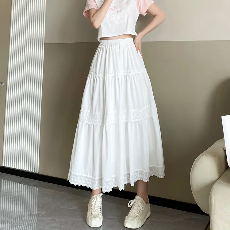 CPAURA Casual Long Skirt Women's White-2