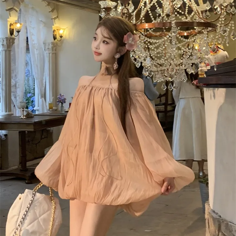 CPAURA Chiffon Shirt Women's Sweet Orange+Bowknot Hair Tie Comes With-5
