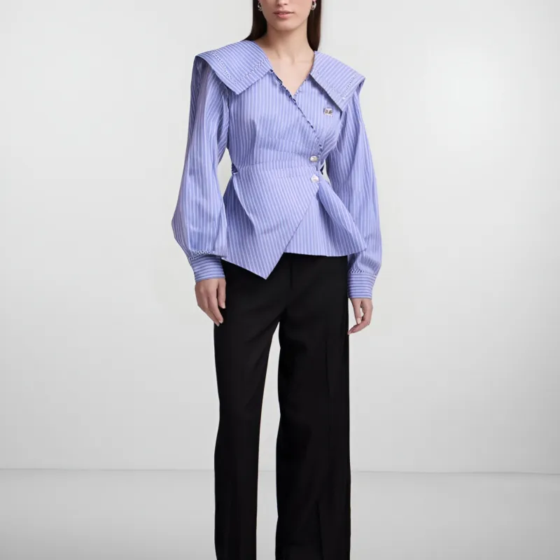 CPAURA Shirt Women's Blue Stripes-3