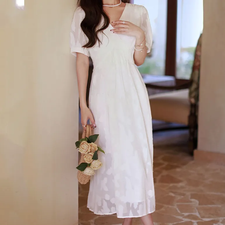 CPAURA Short Sleeved Dresses Women's White-3