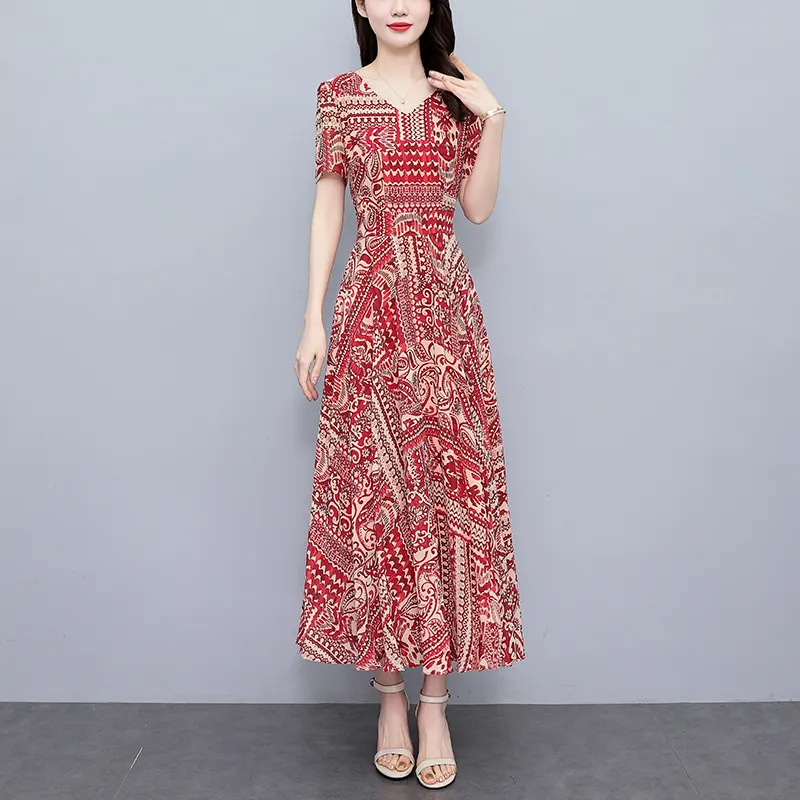CPAURA Short Sleeved Dresses Women's Red-4