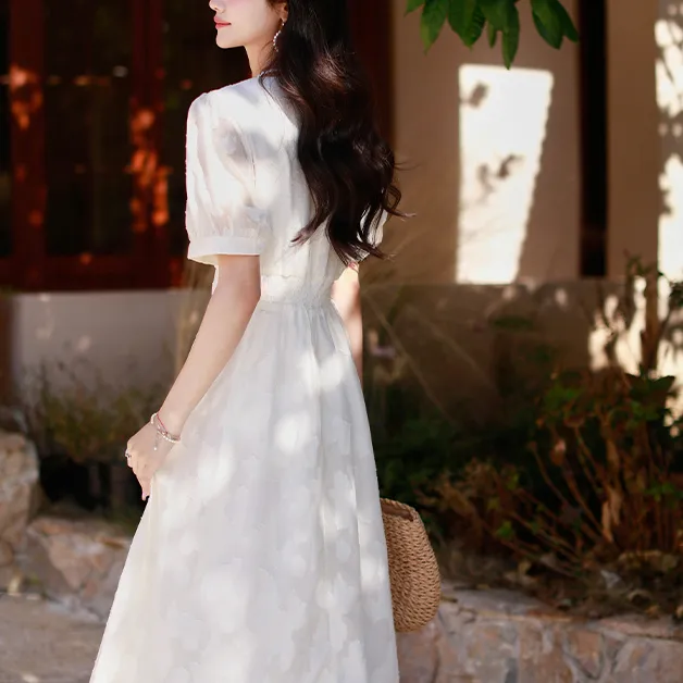 CPAURA Short Sleeved Dresses Women's White-6