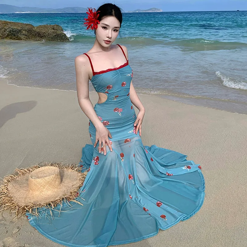 CPAURA Slip Dresses Women's Blue+Bowknot Hair Tie Comes With-3