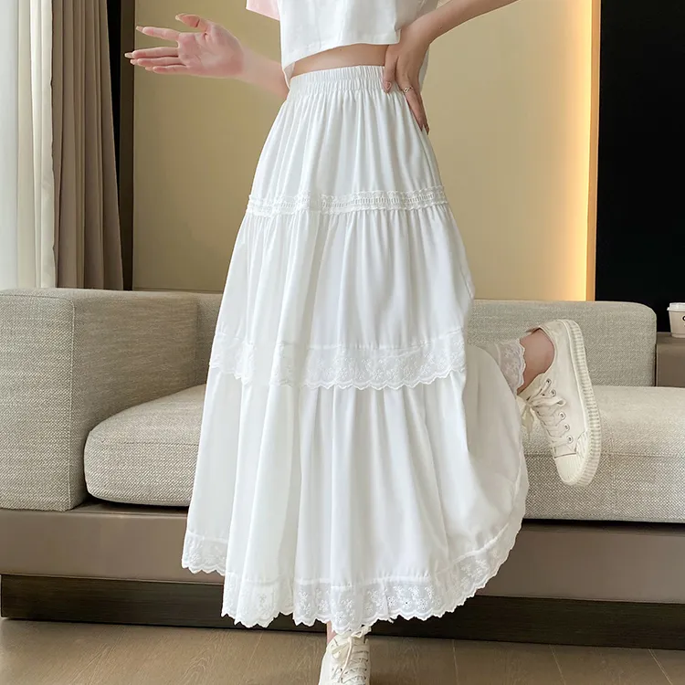 CPAURA Casual Long Skirt Women's White-4
