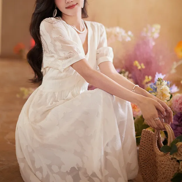 CPAURA Short Sleeved Dresses Women's White-7
