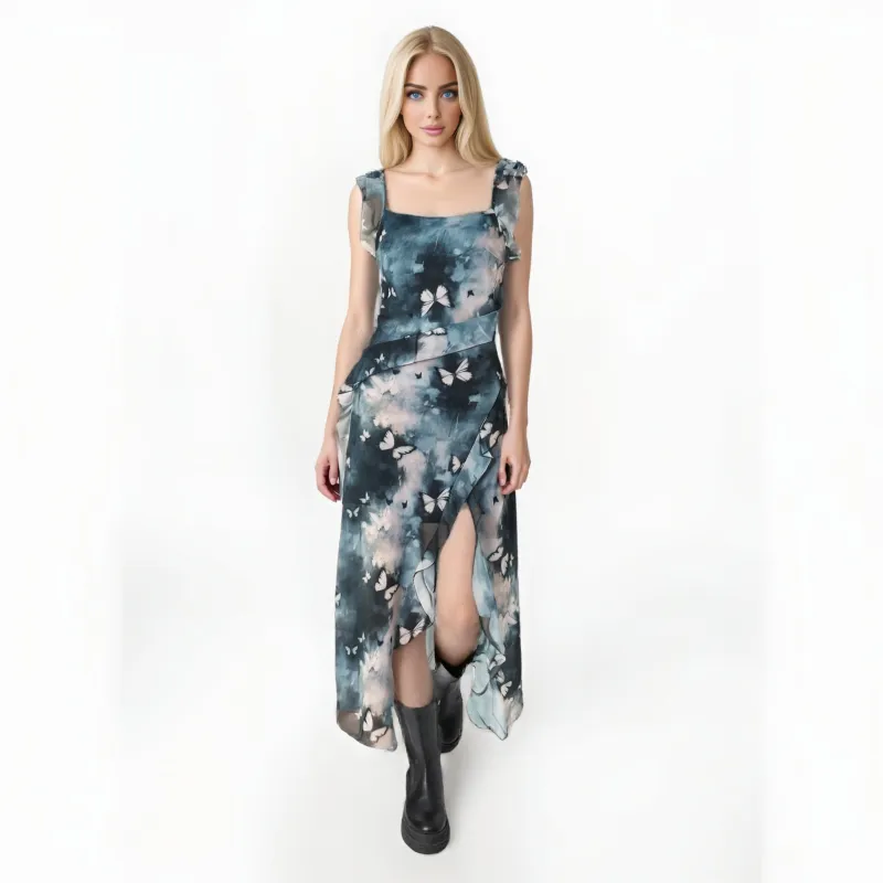 CPAURA Slip Dresses Women's Ink Wash Butterfly+Bowknot Hair Tie Comes With-5