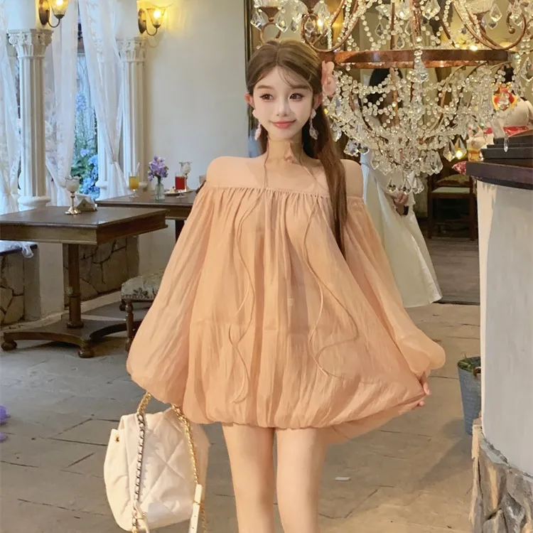 CPAURA Chiffon Shirt Women's Sweet Orange+Bowknot Hair Tie Comes With-4