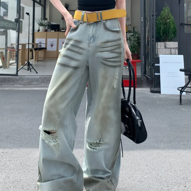 CPAURA Jeans Women's Blue Jeans+Belt+Bowknot Hair Tie Comes With-5