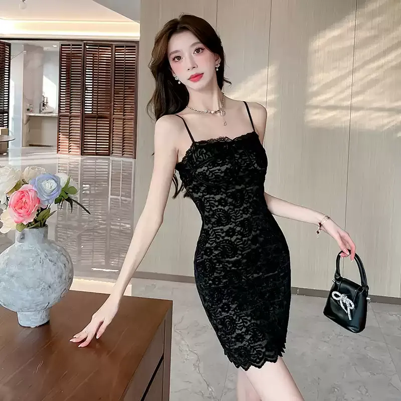 CPAURA Slip Dress Women's Black+Bowknot Hair Tie Comes With-3