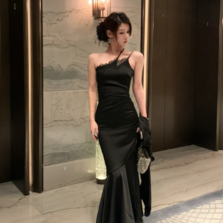 CPAURA Slip Dress Women's Black+Bowknot Hair Tie Comes With-6