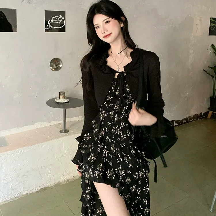 CPAURA Two Piece Skirt Sets Women's Clothing Sets Camisole+Cardigan+Bowknot Hair Tie Comes With-4