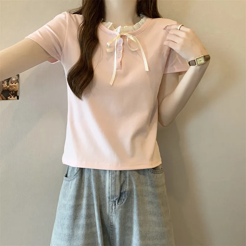 CPAURA T Shirts Women's Pink Bowknot Hair Tie Comes With-2