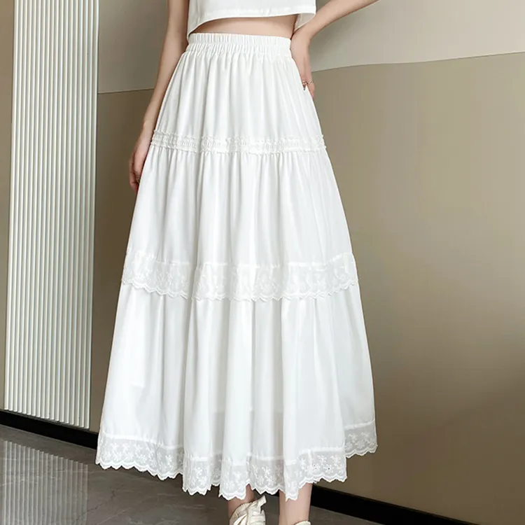 CPAURA Casual Long Skirt Women's White-3