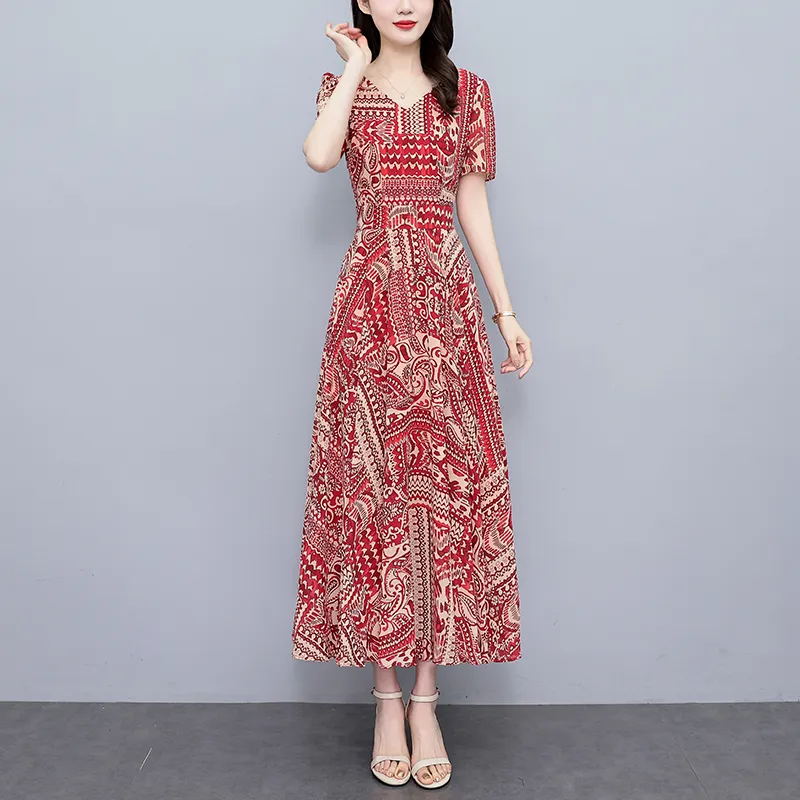 CPAURA Short Sleeved Dresses Women's Red-2