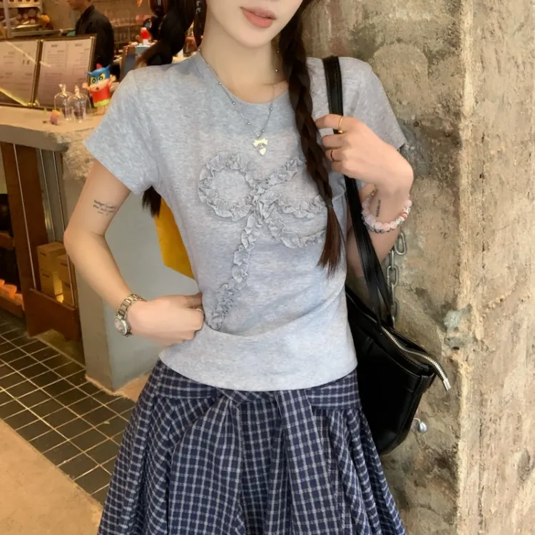 CPAURA Skirt Set Women's Gray Top/Plaid Skirt-2