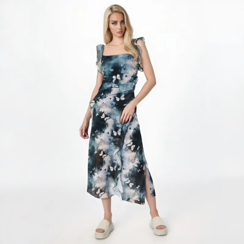 CPAURA Slip Dresses Women's Ink Wash Butterfly+Bowknot Hair Tie Comes With-4