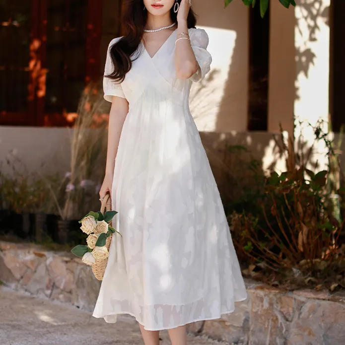 CPAURA Short Sleeved Dresses Women's White-5