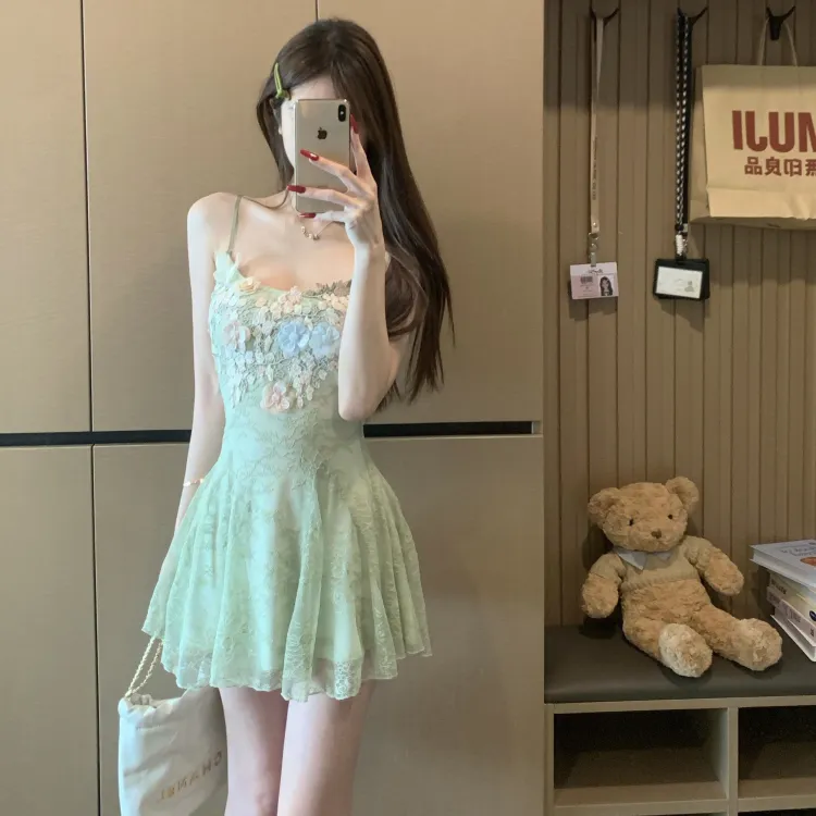 CPAURA Slip Dresses Women's Green+Bowknot Hair Tie Comes With-3