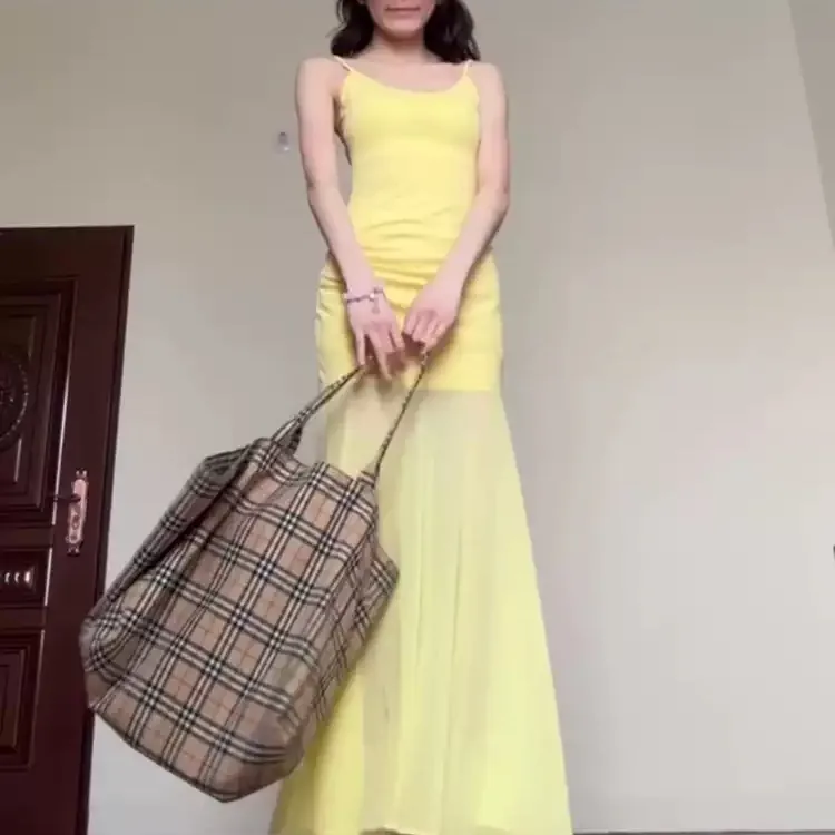 CPAURA Slip Dress Women's Yellow+Bowknot Hair Tie Comes With-5